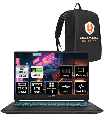 MSI Cyborg 15 i7-13620H 32GB 1TB SSD RTX4060/8GB 15.6" FHD 144HZ W11H A13VF-893XTR & PER4 ÇANTA