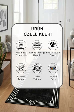 Ehl-58 Modern Dijital Baskı Yıkanabilir Kaymaz Yolluk Halı