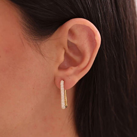 Dikdörtgen Taşlı Altın Küpe