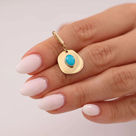 Minimal Tasarım Mavi Taş Altın Charm