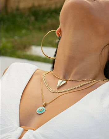 Yuvarlak Kirpik Mavi Mineli Altın Kolye Ucu