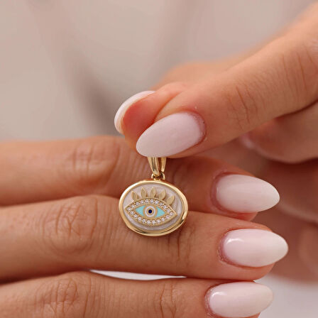 Beyaz Mineli Kirpik Altın Kolye Ucu