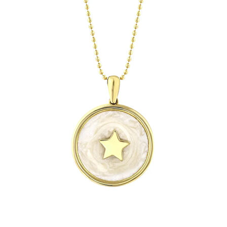 Minimal Beyaz Sedefli Yıldız Altın Kolye Ucu