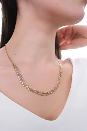 14 Ayar Üç Renk Üç Sıra Dorika Self Kolye