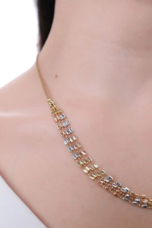 14 Ayar Üç Renk Üç Sıra Dorika Self Kolye