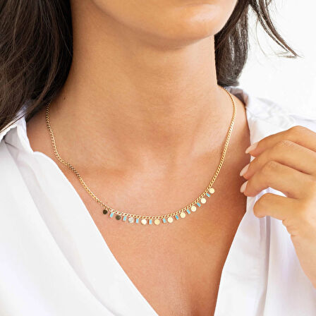 Rose Mavi Mine Pullu Altın Kolye