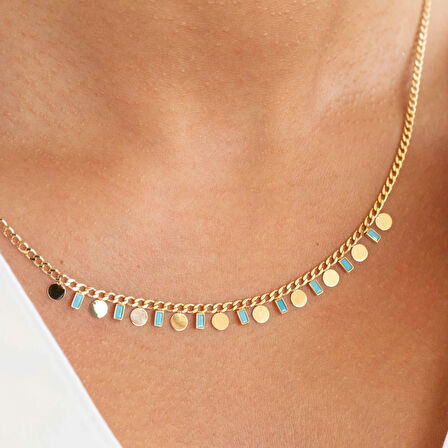 Rose Mavi Mine Pullu Altın Kolye