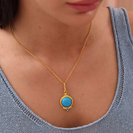 Nisera Nimrud Firuze Taş Altın Kolye