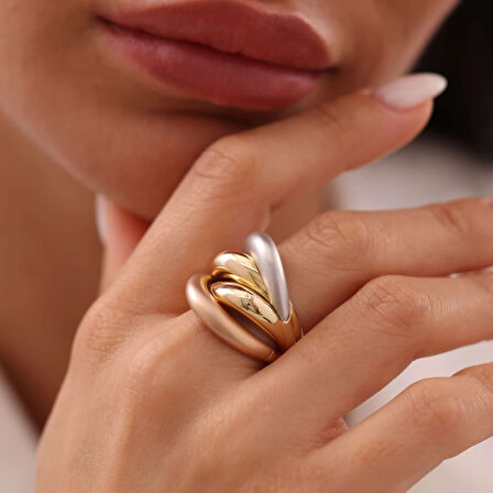 Nisera Sarmal Üç Renk Tasarım Altın Yüzük