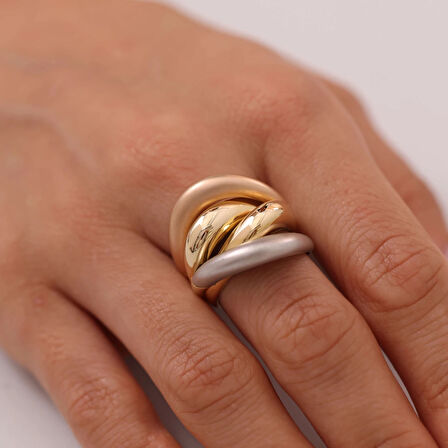 Nisera Sarmal Üç Renk Tasarım Altın Yüzük