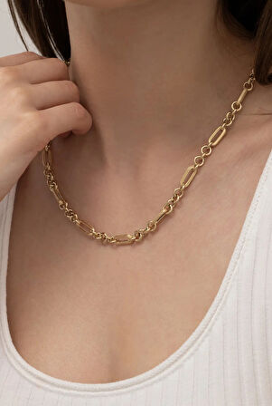 Kalemli Modern Unisex Altın Zincir