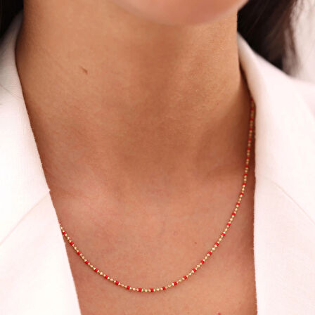 Kırmızı Minimal Unisex Altın Zincir