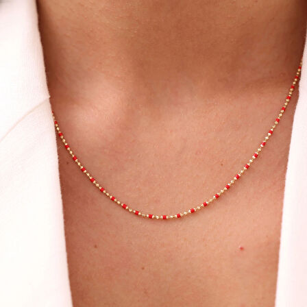 Kırmızı Minimal Unisex Altın Zincir