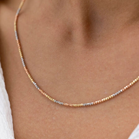 Nisera Dorika Üç Renk Parlak Dorika Altın Kolye