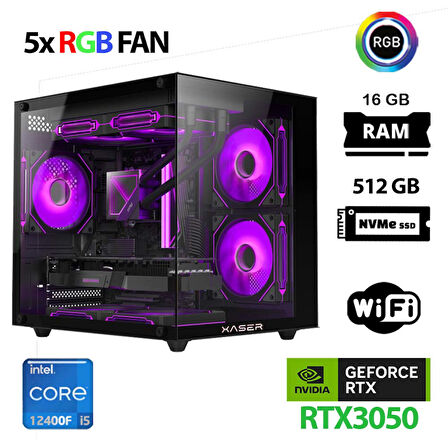 Xaser Cube X170 i5 12400F 16GB Ram 512GB M.2 NVMe SSD 6GB RTX3050 Masaüstü Oyuncu Bilgisayarı
