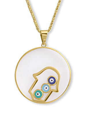 Altın Fatma Ana Eli Camlı Tasarım Kolye