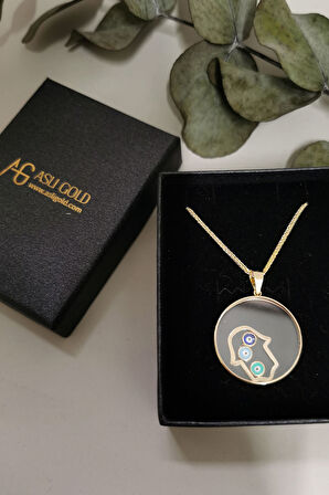 Altın Fatma Ana Eli Camlı Tasarım Kolye