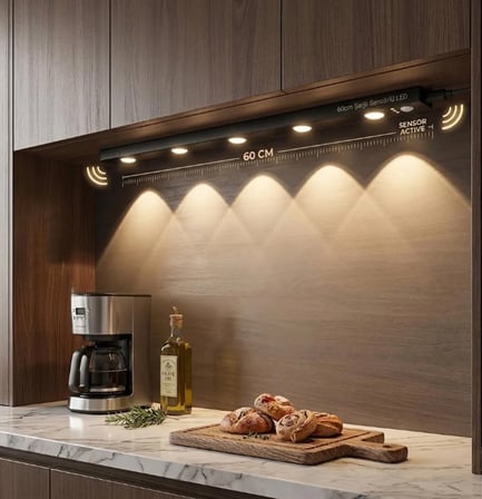60 CM Dim AYARLI 3 Renk Ayarlı Şarjlı Hareket Sensörlü 60cm Led Işık Tezgah-Koridor-Ev-Kamp-Merdiven