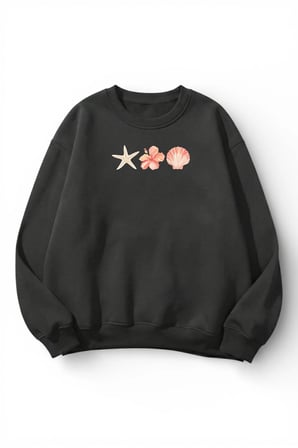 Unisex Yumuşak Dokulu İstiridye Baskılı Tasarım Oversize 3 İplik Bisiklet Yaka Sweatshirt