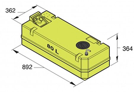 Vetus su tankı. Polietilen. Ø38 mm dolum ağızı, Ø 16mm havalandırma 80 Litre