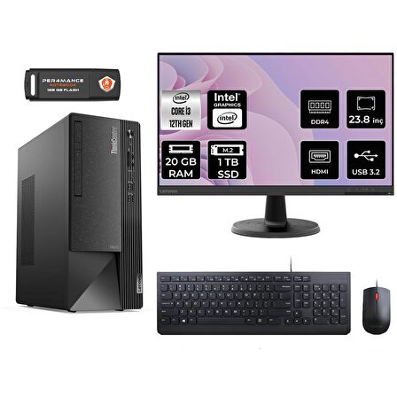 Lenovo ThinkCentre Neo 50T i3 12100 20GB 1TB SSD FDOS 11SC001ATX MASAÜSTÜ PC & 23.8" MONİTÖR