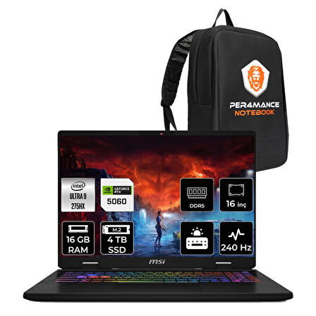 MSI Crosshair 16 HX AI Ultra 9 275HX 16GB 4TB SSD RTX5060/8GB 115W 16" 2K QHD+ 240Hz FDOS Gaming