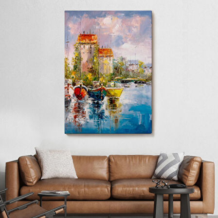 Liman Manzarası Yağlıboya Görünüm Dekoratif Kanvas Duvar Tablosu-5931