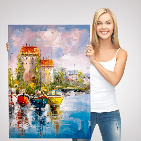 Liman Manzarası Yağlıboya Görünüm Dekoratif Kanvas Duvar Tablosu-5931