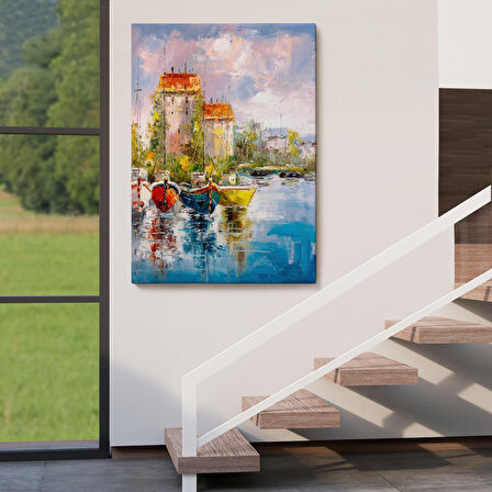 Liman Manzarası Yağlıboya Görünüm Dekoratif Kanvas Duvar Tablosu-5931