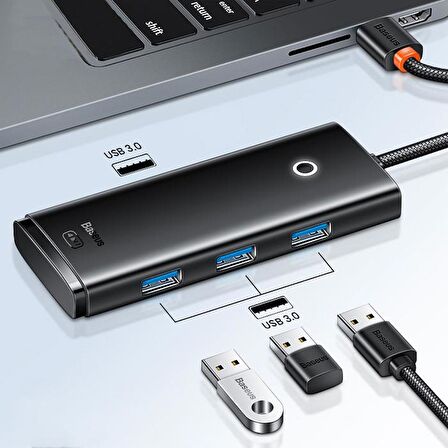 Baseus 100Cm 4 Portlu Type-c To Usb 3.0 Dönüştürücü Çoğaltıcı 5gbps Aktarım Hub, 4x USB, 1x Type C 