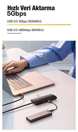 Baseus 100Cm 4 Portlu Type-c To Usb 3.0 Dönüştürücü Çoğaltıcı 5gbps Aktarım Hub, 4x USB, 1x Type C 