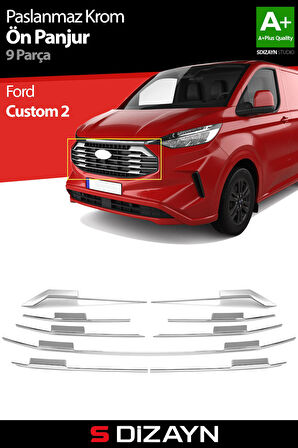 S-Dizayn Ford Tourneo Custom 2 Krom Ön Panjur 9 Prç. 2023 Üzeri A+ Kalite