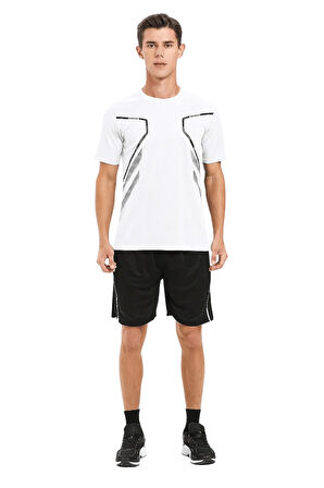 Erkek Spor Tişört Antreman Gym Polyester Erkek Sporcu T-shirt ŞERİTLİ-TİŞÖRT