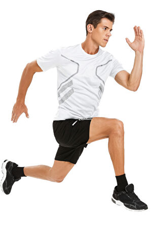 Erkek Spor Tişört Antreman Gym Polyester Erkek Sporcu T-shirt ŞERİTLİ-TİŞÖRT