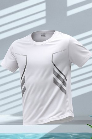 Erkek Spor Tişört Antreman Gym Polyester Erkek Sporcu T-shirt ŞERİTLİ-TİŞÖRT