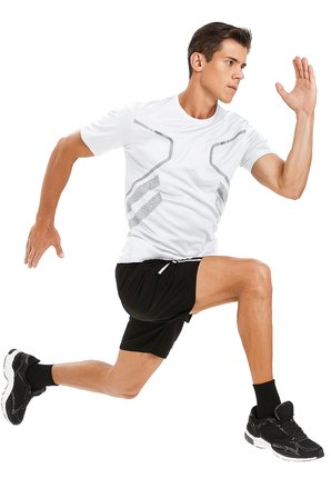 Erkek Spor Tişört Antreman Gym Polyester Erkek Sporcu T-shirt ŞERİTLİ-TİŞÖRT