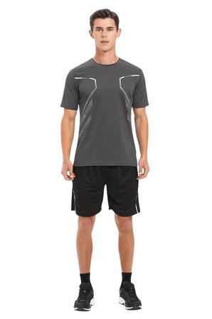 Erkek Spor Tişört Antreman Gym Polyester Erkek Sporcu T-shirt ŞERİTLİ-TİŞÖRT