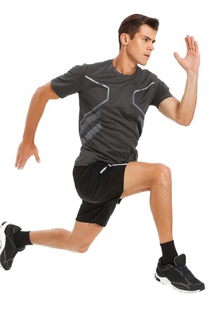 Erkek Spor Tişört Antreman Gym Polyester Erkek Sporcu T-shirt ŞERİTLİ-TİŞÖRT