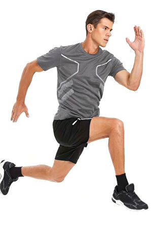 Erkek Spor Tişört Antreman Gym Polyester Erkek Sporcu T-shirt ŞERİTLİ-TİŞÖRT