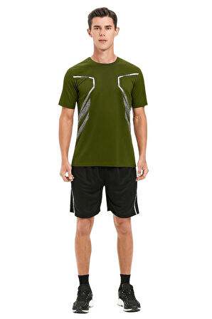 Erkek Spor Tişört Antreman Gym Polyester Erkek Sporcu T-shirt ŞERİTLİ-TİŞÖRT