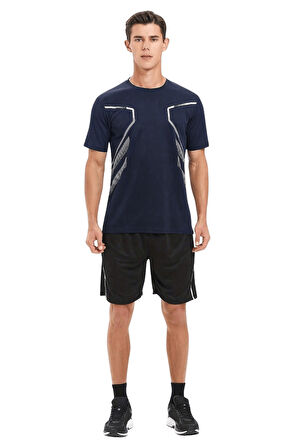 Erkek Spor Tişört Antreman Gym Polyester Erkek Sporcu T-shirt ŞERİTLİ-TİŞÖRT