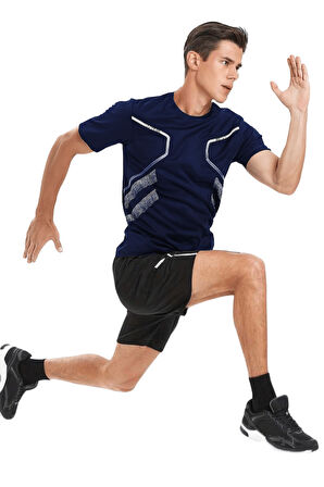 Erkek Spor Tişört Antreman Gym Polyester Erkek Sporcu T-shirt ŞERİTLİ-TİŞÖRT