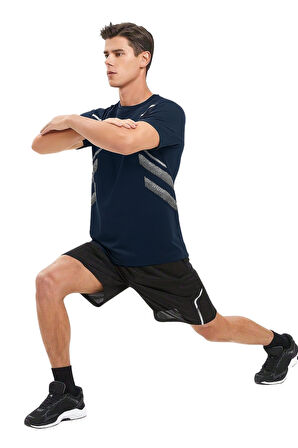 Erkek Spor Tişört Antreman Gym Polyester Erkek Sporcu T-shirt ŞERİTLİ-TİŞÖRT