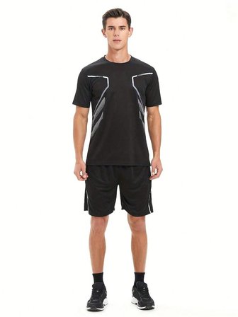 Erkek Spor Tişört Antreman Gym Polyester Erkek Sporcu T-shirt ŞERİTLİ-TİŞÖRT