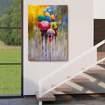 Renkli Şemsiyeler Yağlıboya Görünüm Dekoratif Kanvas Duvar Tablosu -5932