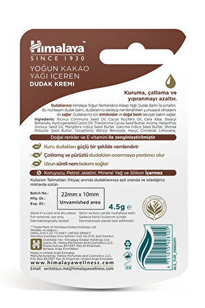 Yoğun Nemlendirici Dudak Bakım Kremi 4,5 gr 2 Adet | Kakao Yağı | Silikon, Petrol İçermez