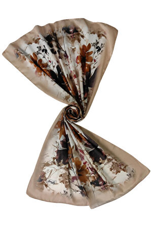 Ebruli Cotton Vual Çiçek Desenli Şal 75x190 cm