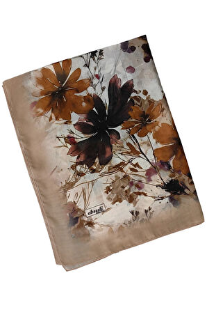 Ebruli Cotton Vual Çiçek Desenli Şal 75x190 cm