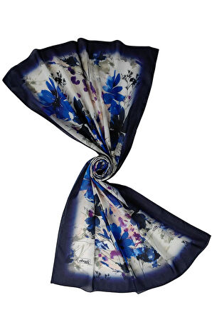 Ebruli Cotton Vual Çiçek Desenli Şal 75x190 cm