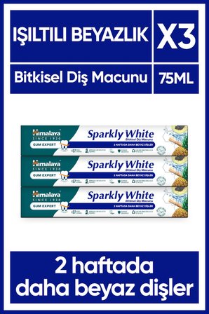 Sparkly White Beyazlatıcı Diş Macunu, Bitkisel, Vejetaryen, Florürsüz, Parabensiz, 75 Ml 3 Adet